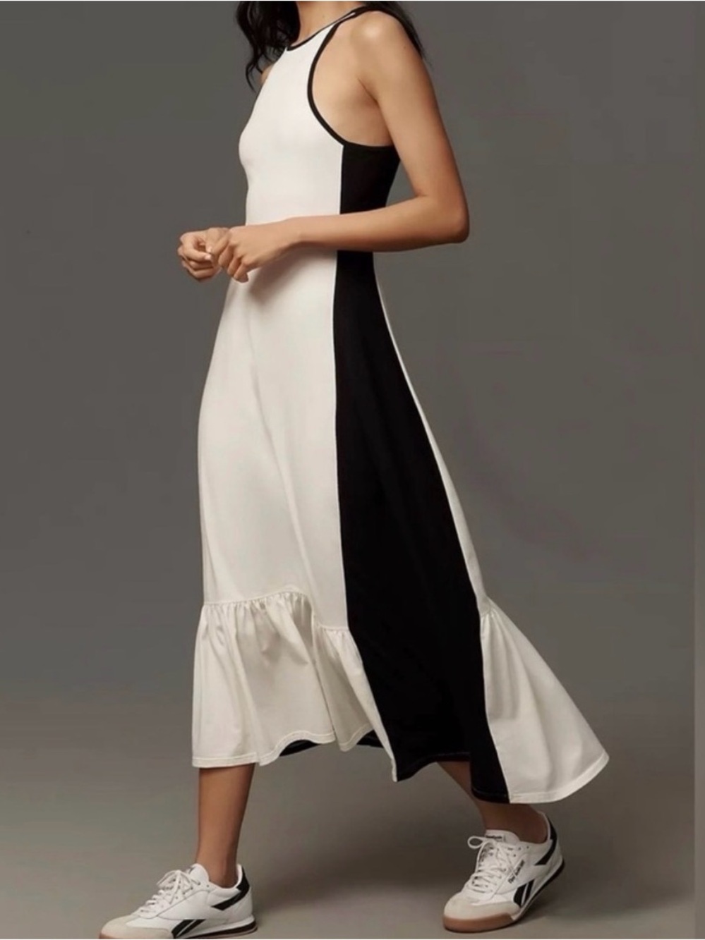 Anthropologie Black & White Racerback Ruffle-Hem Maxi Dress NEW! small